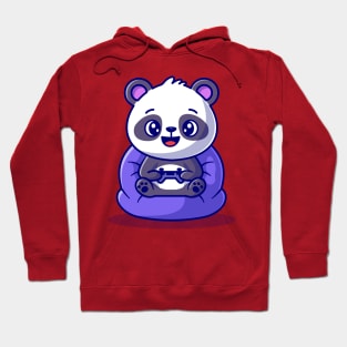 Cute Panda On Playing Game Cartoon Hoodie